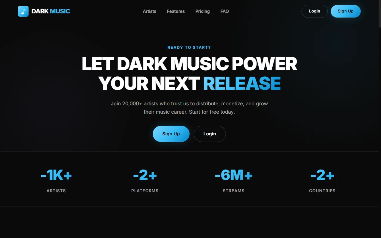 Dark Music Distribution — Artist Release Platform
